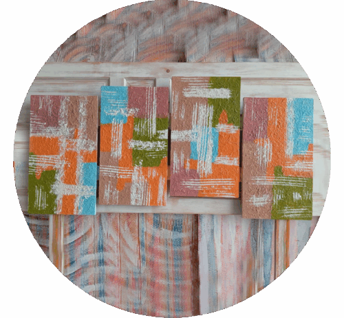 Cabecero elaborado a mano con textura pintado con pintura acrilica a mano con 4 bastidores en madera de M D F