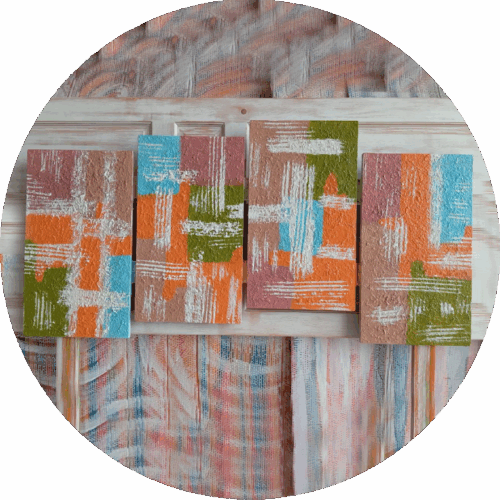 Cabecero elaborado a mano con textura pintado con pintura acrilica a mano con 4 bastidores en madera de M D F