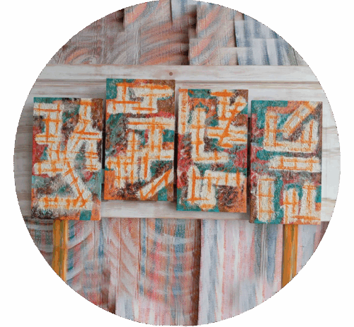 Cabecero elaborado a mano con textura pintado con pintura acrilica a mano con 4 bastidores en madera de M D F