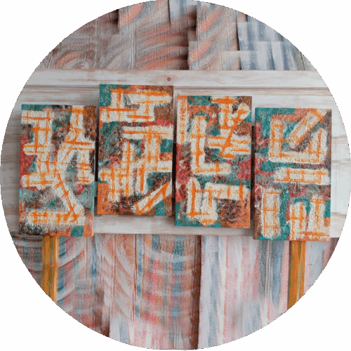 Cabecero elaborado a mano con textura pintado con pintura acrilica a mano con 4 bastidores en madera de M D F