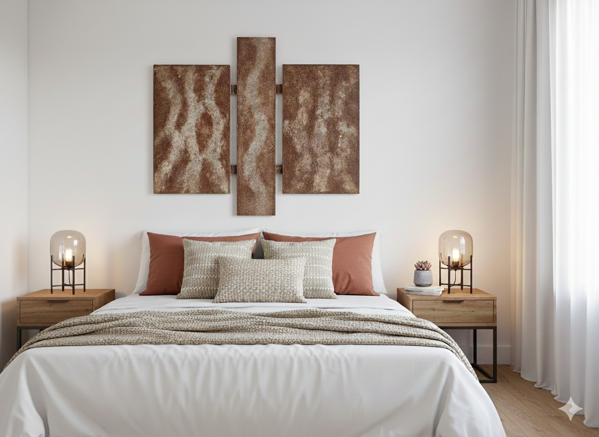 Cabecero de madera artesanal decorado para cama de 135 cm, 150 cm y 160 cm – hecho a mano, con patas o colgado - Imagen 2